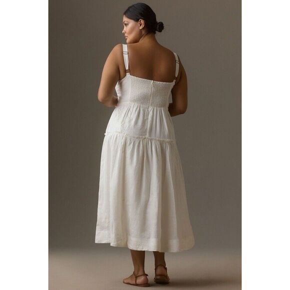 New Anthropologie Square-Neck Linen Midi Dress Size Large - Picture 5 of 14